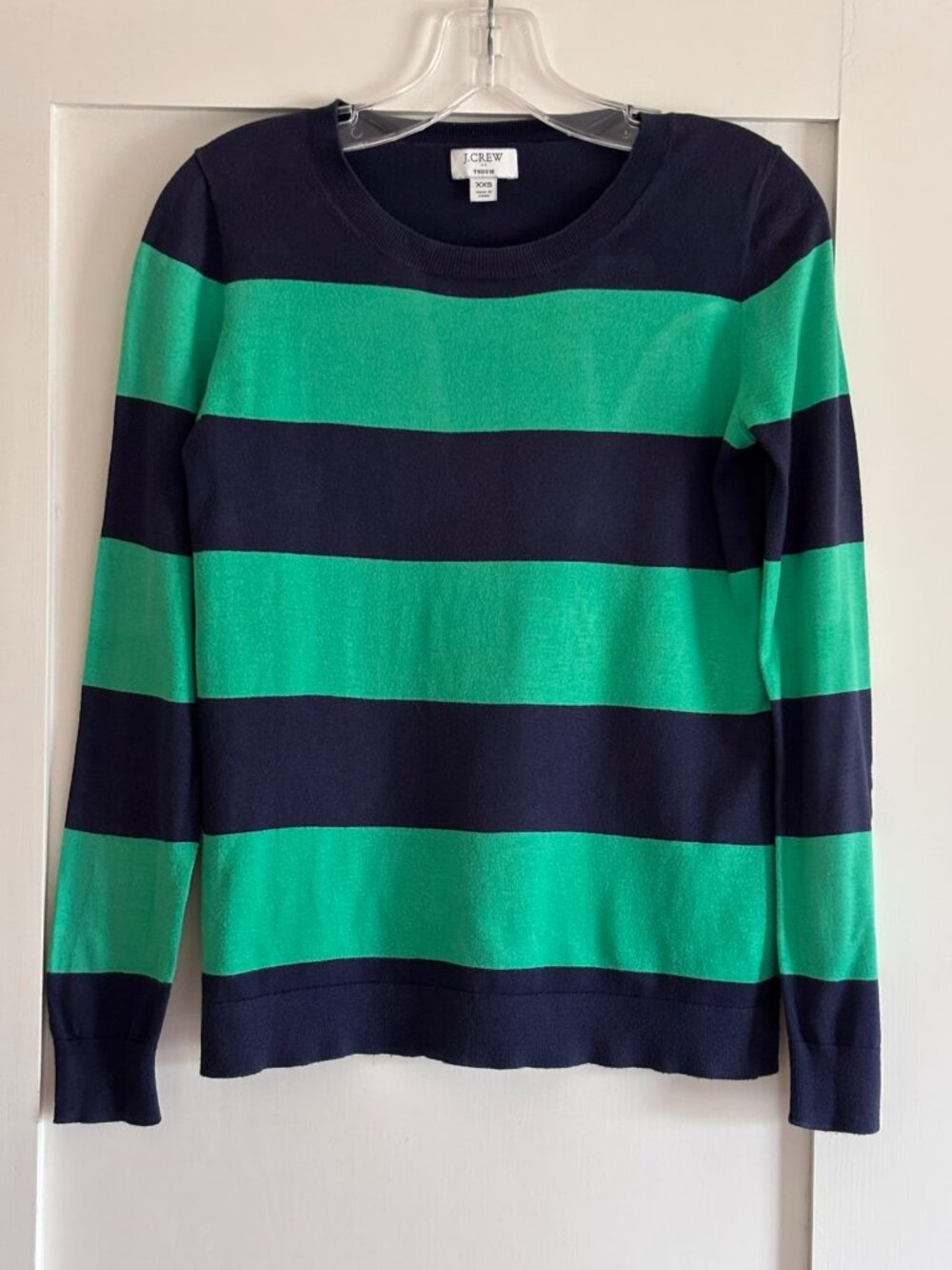 J Crew green navy blue rugby stripe long sleeve Teddie sweater XXS  PREPPY